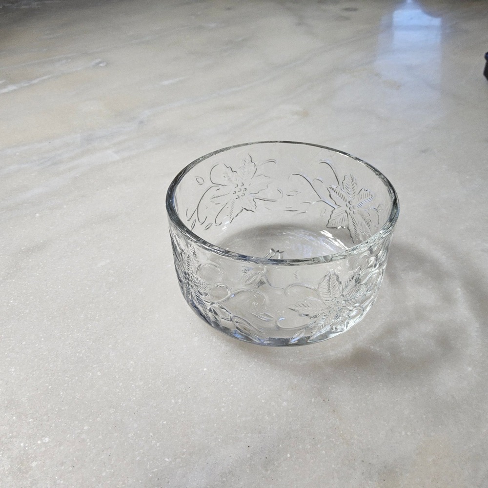 Princess House Clear Glass Bowl, Floral Embossed Design Candle Holder Candy Dish
